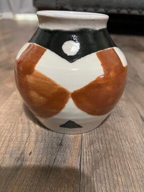 Handcrafted Ceramic Vase in White, Black and Rust